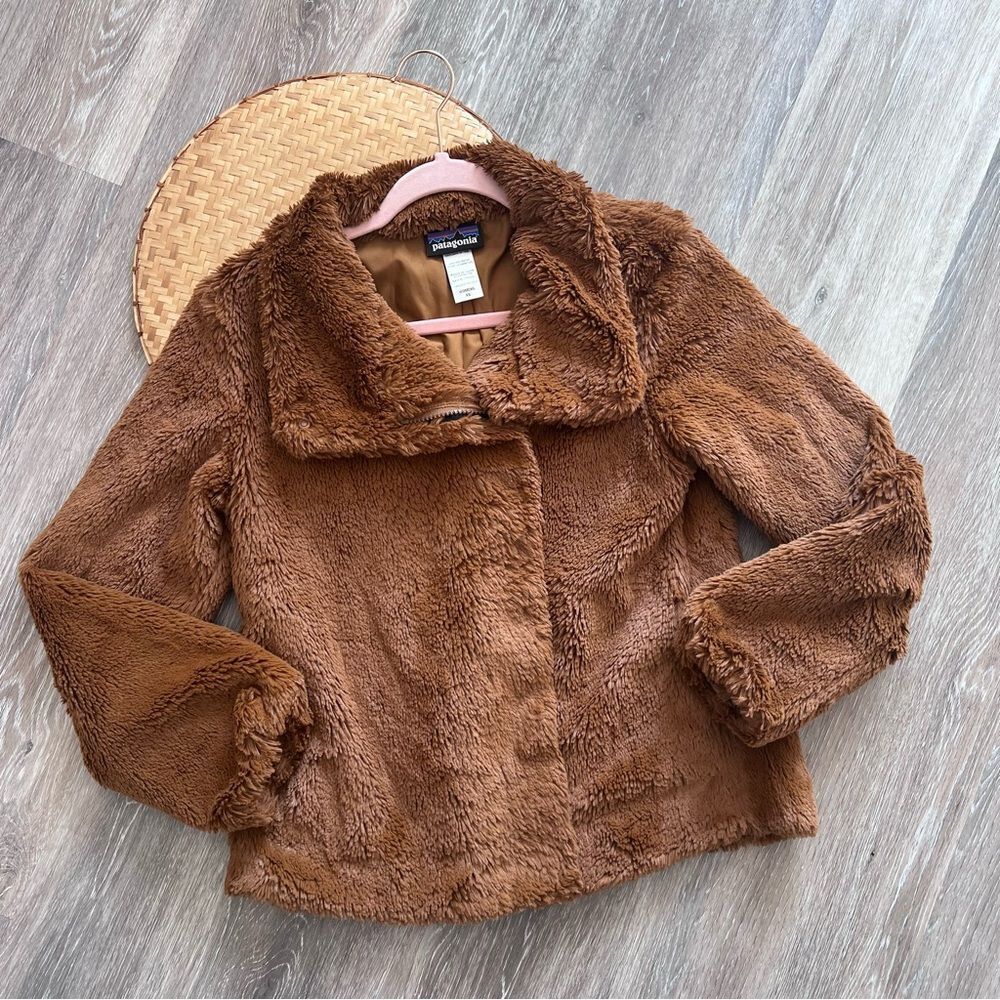 Patagonia brown faux fur‎ full zip jacket women’s size xs